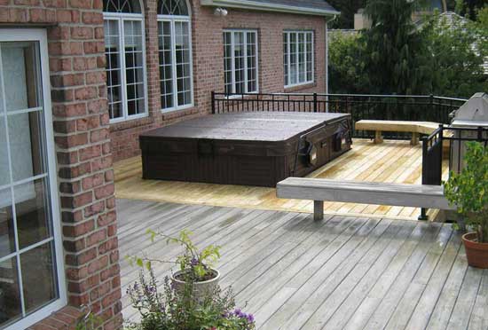 Newly finished deck with covered swim spa